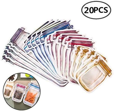 HAZUN Reusable Mason Bottle Ziplock Bag - 20PC Portable Transparent Food Storage Bag Kitchen Organizer