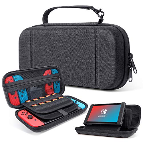 Switch Carrying Case for Nintendo Switch Game Console & Accessories – GLCON Nintendo Switch Travel Case Storage Pouch with 20 Game Cartridges – Hard Shell Protective Switch Case (Black Gray)