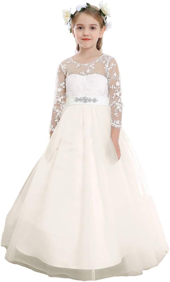 Happy Rose White Lace First Communion Dress Flower Girls Dresses