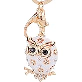 Axmerdal Women Lovely Owl Keychain Shiny Rhinestones Purse Charm Handbag Car Pendant Bag Key Ring (white)