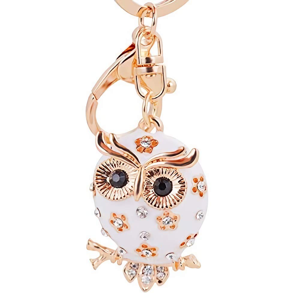 Photo 1 of Axmerdal Women Lovely Owl Keychain Shiny Rhinestones Purse Charm Handbag Car Pendant Bag Key Ring (white)