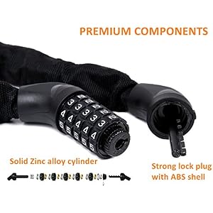 Bike Lock, 7mm-Thick 3.2ft-Long 5-Digit Resettable Combination Bicycle Lock, Heavy Duty Anti-Theft Bike Chain Locks for Road Bike Mountain Bikes Cycling Accessories