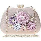 Rkrouco Evening HandBags for Women Flower Wedding Clutch Purse Satin Floral Ladies Party Crossbody Bag