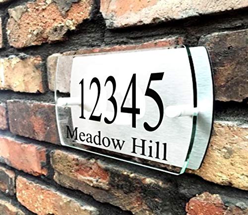 ThedisplayDeal House Number Plaque, Door Number Plate, Home Address Sign, 9.5"x6"x1" Size Glass-Color Acrylic Front and Brushed Aluminum Background Double Panel (Curved-end Green Acrylic) - Thumbnail 4