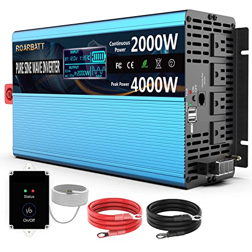 Pure Sine Wave Power Inverters 2000Watt 12V DC to 110V/120V with Remote