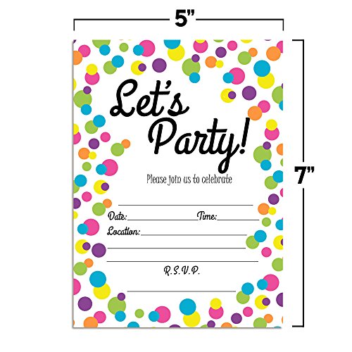 Amanda-Creation-Rainbow-Polka-Dot-Lets-Party-Birthday-Party-Fill-in-Style-Invitations-Set-of-20-Including-envelopes
