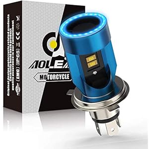 AOLEAD H4 LED Motorfiets Koplamp, HS1 LED Koplamp met Engel Oog, DC 12V 6000K-Blauw
