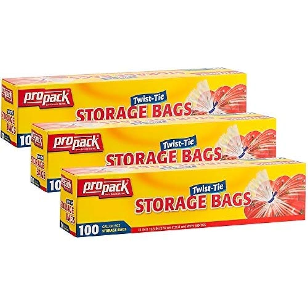 ProPack Disposable Plastic Storage Bags With Original Twist Tie, 1