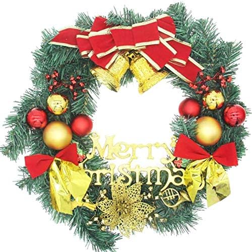 Alivier Christmas Wreath Decoration Pine Needles Rattan Garlands Bow Ball Xmas Tree Decoration Hanging Ornaments for Home Door Window