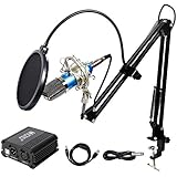 TONOR Pro Condenser Microphone XLR to 3.5mm Podcasting Studio Recording Condenser Microphone Kit Computer Mics with 48V Phantom Power Supply