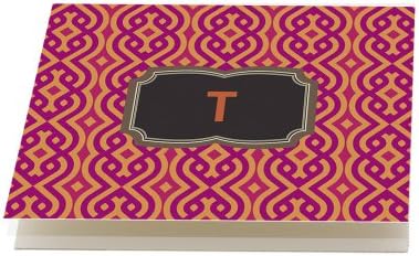 Spiced Orange and Purple 'Chains' Folded Note Cards, Set of 12 Monogrammed 'T' with Envelopes