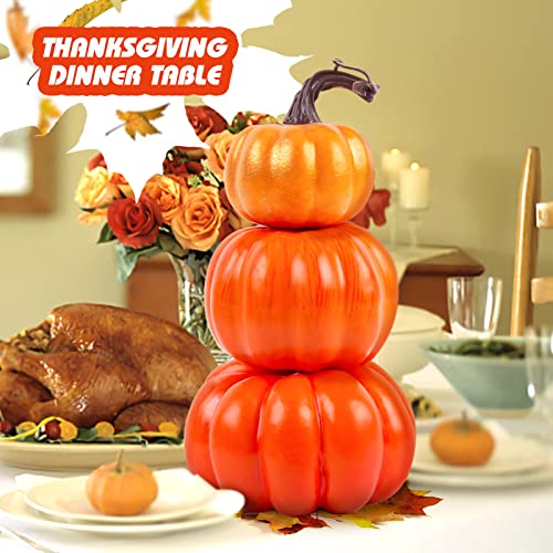 HAKACC Stacked Artificial Pumpkins, Pumpkin Tower 3 Layers Foam Pumpkin Set for Porch Home Thanksgiving Halloween Decoration