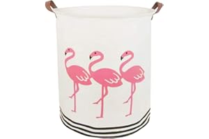 BOOHIT Storage Baskets,Canvas Fabric Laundry Hamper-Collapsible Storage Bin with Handles,Toy Organizer Bin for Kid's Room,Office,Nursery Hamper, Home Decor (red flamingo)