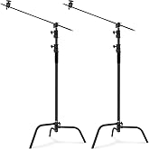 Soonpho 2 Pack 100% Heavy-Duty Steel C-Stand, Pro Photography Light Stand with 3.5'/108cm Extension Arm, Grip Head, Turtle Base for Studio Monolight, Softbox, Reflector, Max Height 10'/305cm &ndash; Black