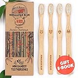 Himalayan Blue Kids Natural Biodegradable Bamboo Toothbrush Pack of 4 - Organic - Soft Bristles for Toddler and Children - Gift E-book - Camping, mountain, school, travel, sports, activities