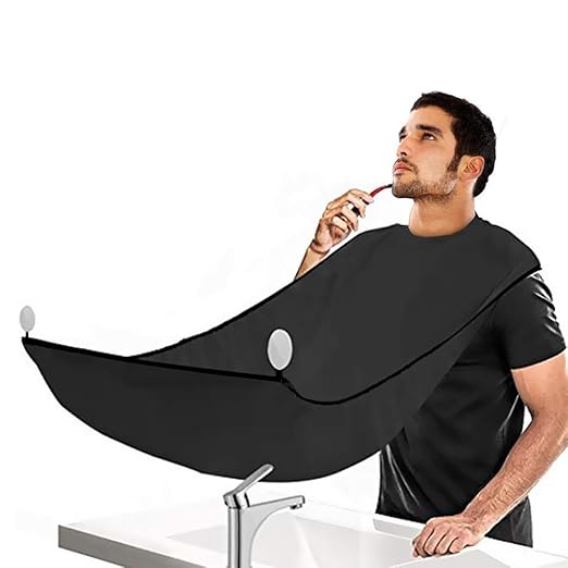 SIYAA Beard Apron Cape Beard Trimming Bib for Men Shaving With 2 Suction Cups for Mirror - Black (Pack of 1)