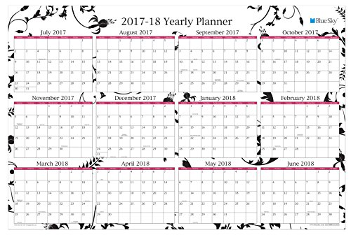 Blue Sky 2017-2018 Academic Year Laminated Erasable Wall Calendar, Double Sided, 36