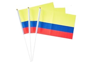 MFLAGPERFT Colombia Flag Colombian Small Stick Mini Hand Held Flags Decorations 1 Dozen (12 pack)
