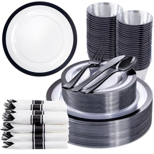 Liacere Clear Black Disposable Dinnerware Set