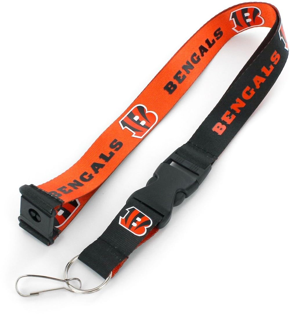 aminco NFL Cincinnati Bengals Reversible Lanyard, One Size, Multi, One Size, Black