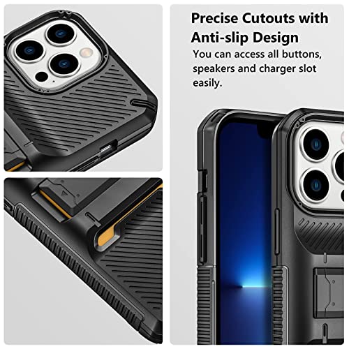 Vofolen Kickstand Case Compatible with iPhone 13 Pro Max, Shockproof Anti-Slip Anti-Scratch Slim Hard PC Shell with 2 Stand Way, Phone Full Body Protective Cover for iPhone 13 Pro Max 6.7 Inch, Black