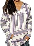 Mexican Baja Hoodie Sweater Jerga Pullover Lavender Pink White (X-large)