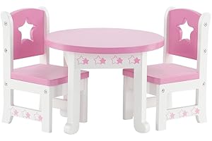 EMILY ROSE 14 Inch Doll Furniture Accessories | Lovely Pink and White 14.5" Doll Kitchen Table and 2 Chair Dining Gift Set with Beautiful Star Motif