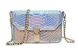 Holographic Snakeskin Crossbody Bag Shoulder Bag Women's Hologram Leather Purse (S Purple)