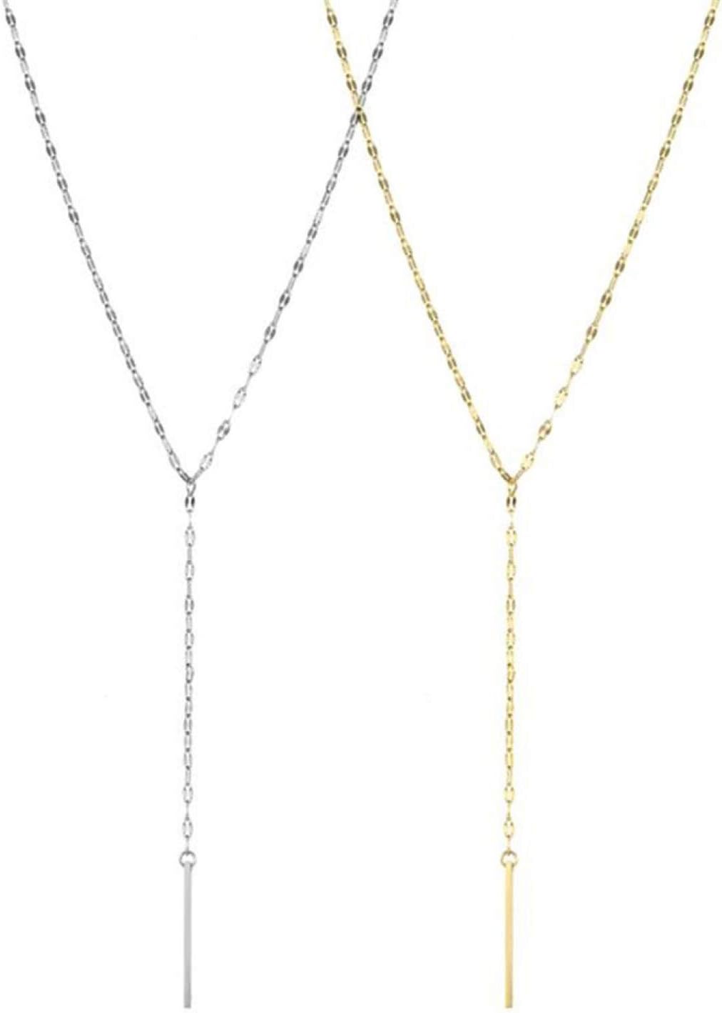 qupengyou Popular Women’S Fashion Long Stick Pendant Necklaces Choker Silver Gold Color Chain Strip Necklace Ladies Lover Gift