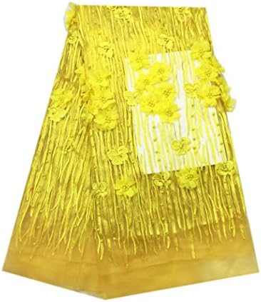 Yw Chan Can 5 Yards African Lace Fabric Nigerian French Net Lace Embroidered and Beading Tulle Fabrics Guipure for Wedding Dresses new-fabric-053 yellow