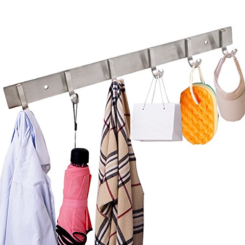 Maosifang Wall Coat Rack Coat Hooks Wall Mounted Brushed Stainless Steel for Clothes Towel Hats or Keys,6 Hooks