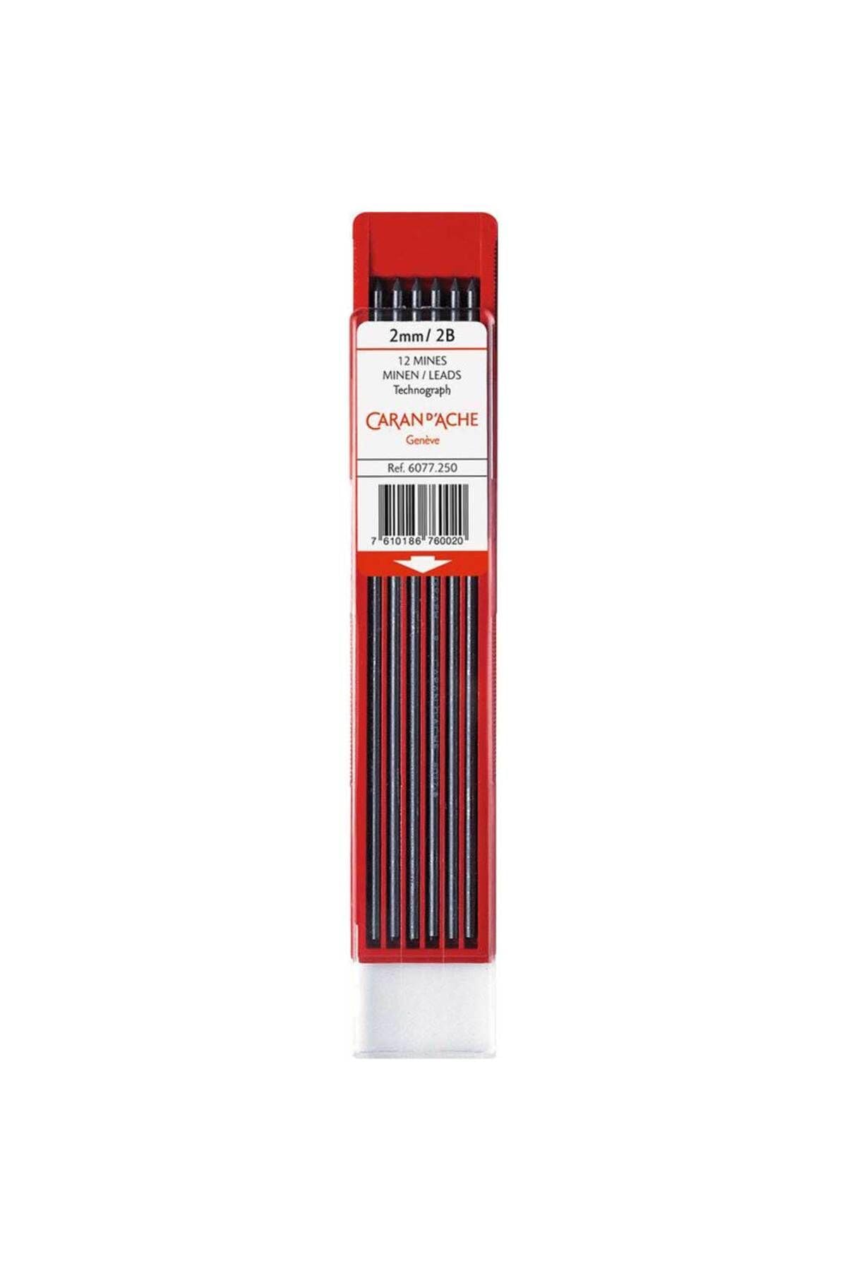Caran d'Ache 6077.252 Technograph Graphite Leads - 2B - Pack of 12 - Diameter 2 mm, Black