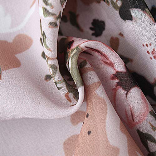 Besooly Women Cardigan Floral Print Chiffon Shawl Kimono Top Loose Plus Size Shirt Coat Bohemia Long Shirt Blouse (M, Pink) - Thumbnail 5