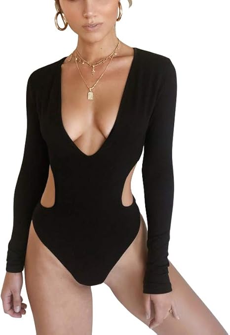 long sleeve v neck swimsuit