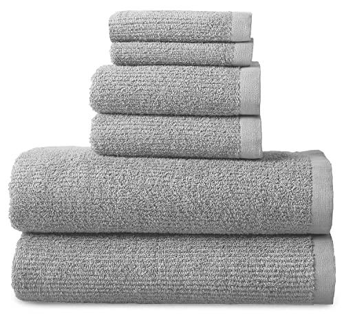 NY Loft 100% Cotton Quick Dry Towel Set | Textured Bathroom Towels | Highly Absorbent and Durable Towel Set | Greenwich Collection (6 Piece Towel Set, Charcoal Grey)
