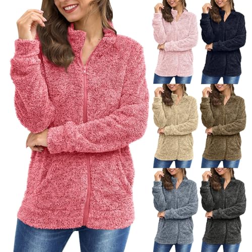 Teddy Fleece Womens Fleece Jacket Teddy Fluffy Full Zip Coats Fuzzy Winter Cardigan Casual Plain Warm Hoodies Sherpa Wool Jumpers with Pockets