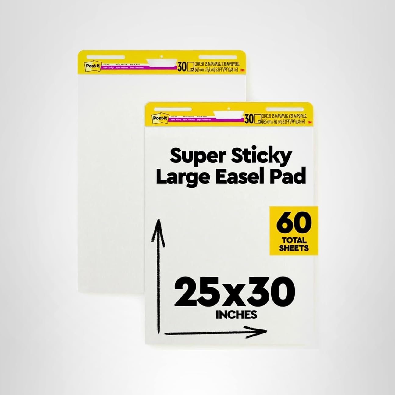 Post-it Super Sticky Easel Pad 25 in x 30 in White 30 Sheets/Pad 2 Pad/Pack Large White Premium Self Stick Flip Chart Paper Super Sticking Power (559)