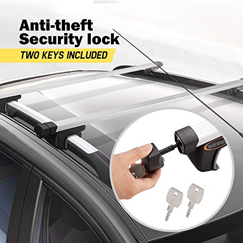 Universal Car Rooftop Rack Cross Bars Set - 150 lb. Capacity - Adjustable Aluminum Roof Rack (51" Extends to 62") for Mounting Cargo Basket, Roof Bag, Kayak, 1 Year Warranty