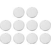 HARFINGTON 10 Pcs Round Blank Stamping Tag 30mm Stainless Steel Circle Polished Blanks Tag Pendants with Hole for Bracelet Crafts Labeling Making, Silver