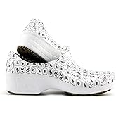 Sticky Printed Colorful Nursing Shoes - Professional Shoes for Women - Nurses Vets CNA LPN RN - Waterproof Non Slip - Comfortable Cleanable Clogs - White