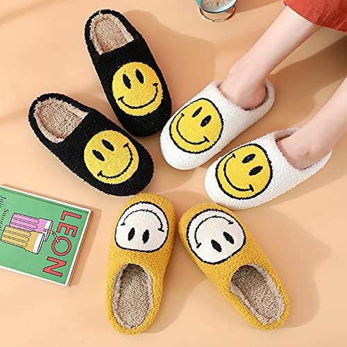 slefancy Smile Face Slippers Women\'s Men\'s Comfy Warm Retro Soft Plush House Shoes Slip-On Cozy Indoor Outdoor Couples Slippers for Winter Soft Cushion Non-slip Fluffy Slides Slippers