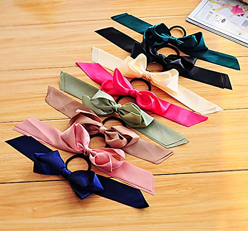 6 PCS Women Lady Girls Satin Ribbon Bow Hair Rope Head Wrap Headbands Elastics Hair Tie Ponytail Holders Hair Accessories Headdress - Thumbnail 5