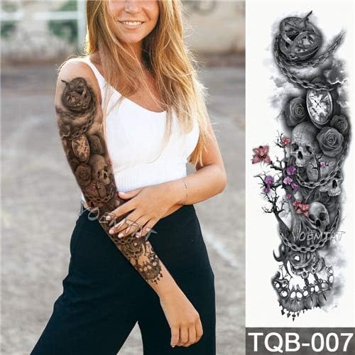 Amazon Co Jp Big Arm Sleeve Tattoo Waterproof Temporary Tattoo Sticker Skull Angel Rose Lotus Male Full Flower Tattoo Body Art Tattoo Girl 007 Clothing Accessories