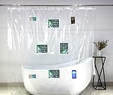 Phone & Tablet Holder Shower Curtain Liner with Pockets - Eco-Friendly EVA Waterproof Clear Pocket Shower Curtain for Cell Phone & Tablet, Includes 12 Metal Hooks, Duty 5 Gauge Thickness, 72x72 Inches