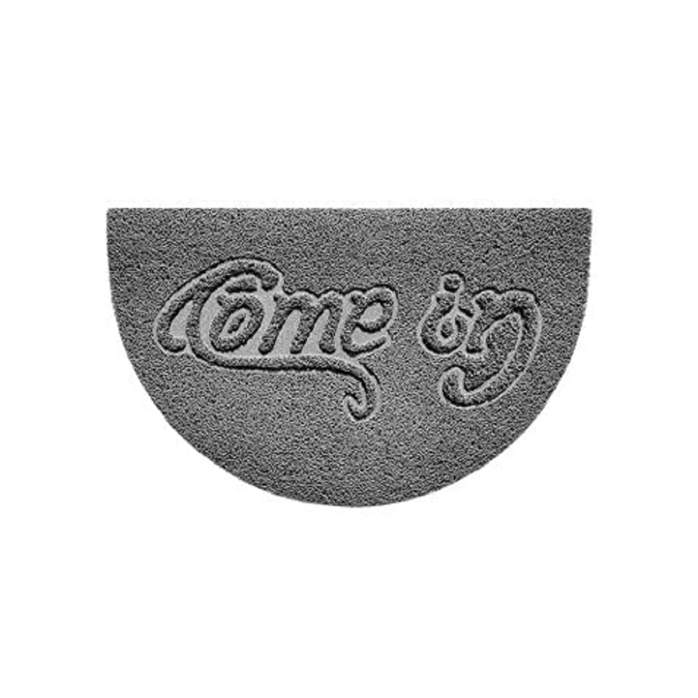 Nicoman Embossed Halfmoon Half Circle Door Mat Dirt-Trapper Jet-Washable Doormat 70x44cm (Grey, COME-IN) - Use Outdoor ONLY