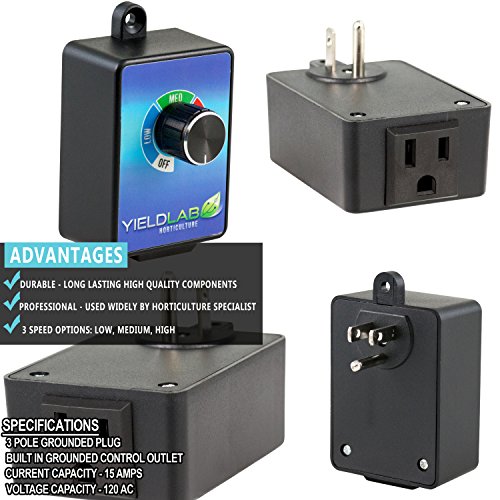 Yield Lab 3 Speed Fan Controller For Grow Tent and HVAC Intake and Exhaust Duct Fan (In-Wall)