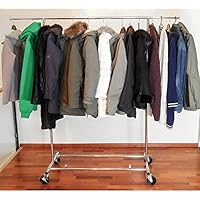 Tatkraft Drogo Heavy Duty Clothes Rack on Wheels, 220lb Load, Adjustable Garment Rack Length 4-6ft, Height 4,7-5,5ft, Easy to Assemble, Chromed Steel