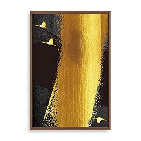 Framed Canvas Home Artwork Decoration Golden Abstract Art Canvas Wall Art for Living Room, Bedroom - 16x24 inches