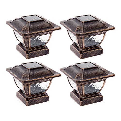 Paradise GL28998BZ Solar Cast Aluminum LED Post Cap Light for 4×4 Wood Posts (Bronze, 4 Pack)