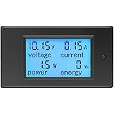 KETOTEK Amp Volt Watt Kwh Meter Tester Panel Digital 4 in 1 Ammeter Voltmeter Multimeter 12V DC 6.5-100V 20A, Voltage Current Power Energy Usage Monitor LCD Display Car Motorbike Solar